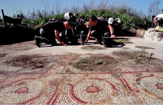 Ancient Mosaic Floor Decorated With Colorful Floral Designs Re-Uncovered After 40 Years