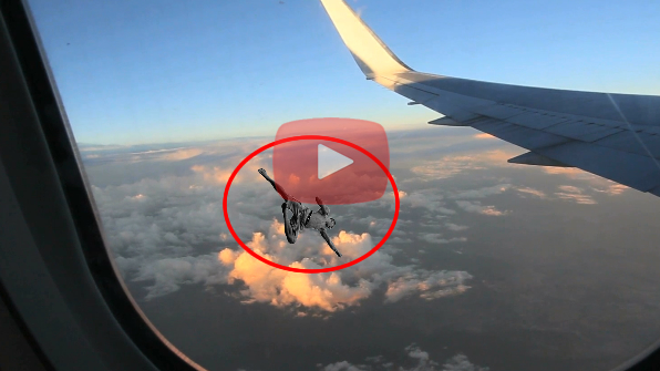 man flies past airbus