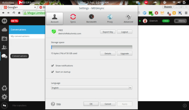 My Desktop shown running MEGA