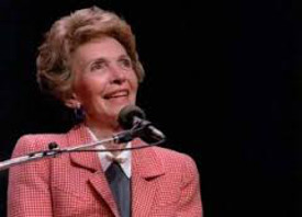 Dignitary and First Lady Nancy Reagan speaking to a Republican audience